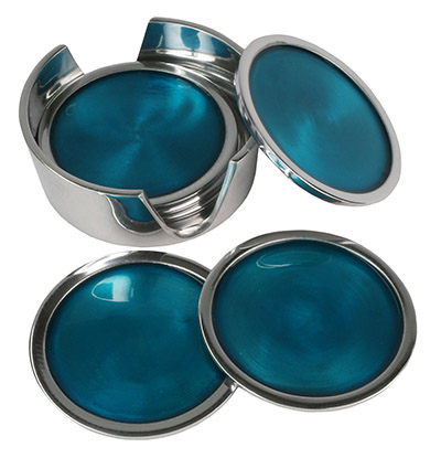 Aluminium Set Of 6 Coasters Blue